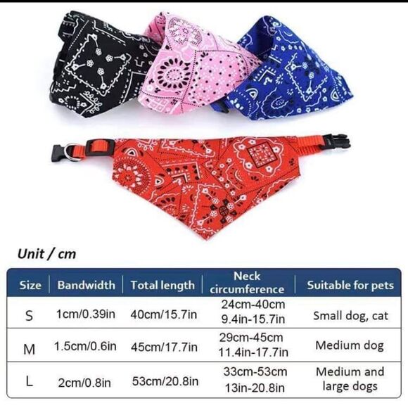 Small Red Printed Dog Bandanas W/ Buckle Pet Saliva Towel Dog Triangular Scarf - Picture 2 of 2